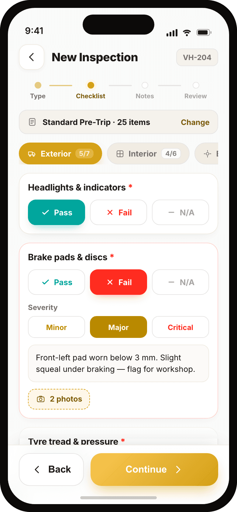 Cooriroo driver app — Vehicle Inspections
